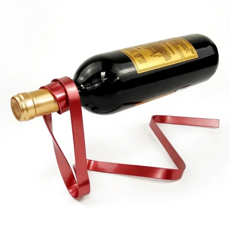 Creative Floating Iron Suspended Color Ribbon Wine Rack Poised Bottle Holder Cabinet Stand Bracket Bar Vintage Home Table Decor